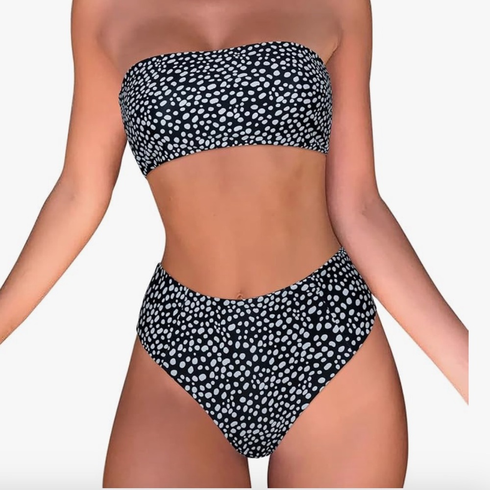 2pc  Bandeau  Bikini Swimsuit Off Shoulder High waisted bathing Suit High Cut